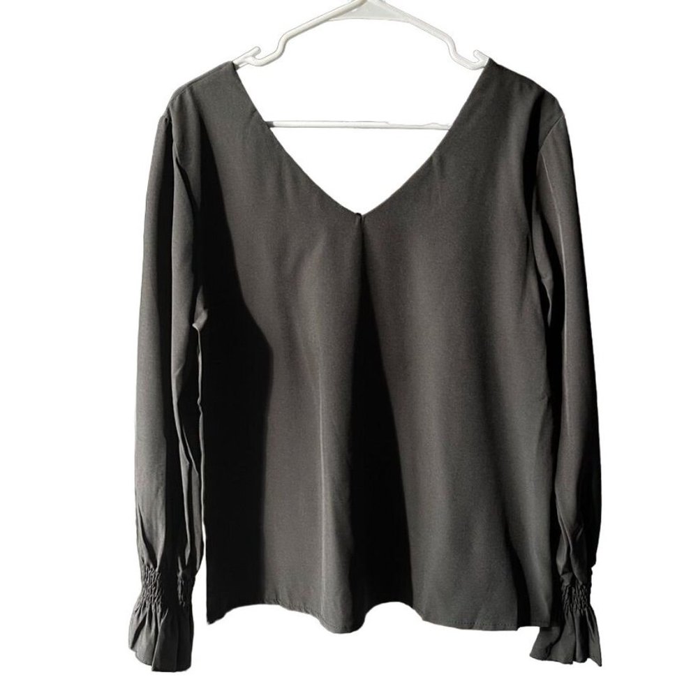 Anna Kaci Black V Neck V Back Lace Blouse Medium